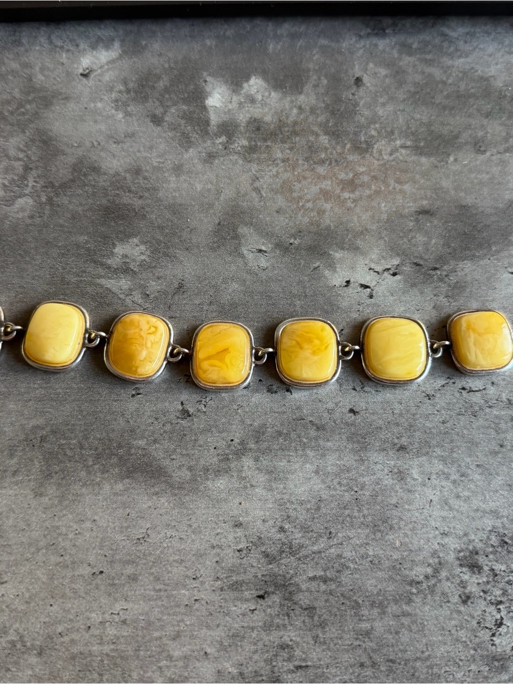 Sterling Silver Butterscotch Amber Link Bracelet - Yellow
